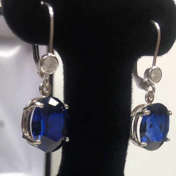 Beautiful 12ctw Oval Cut Sapphire Earrings in Sterling Silver Lab Sapphires - Picture 3 of 5